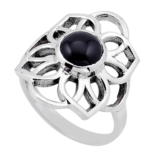 solitaire natural black onyx round sterling silver ring size 8