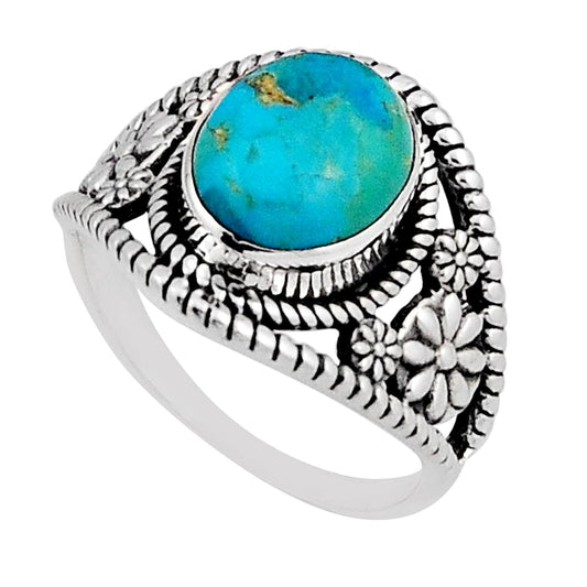 size 8.5 solitaire natural blue turquoise 925 silver ring