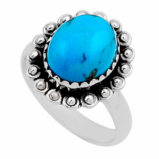 solitaire natural blue turquoise 925 silver ring size 7