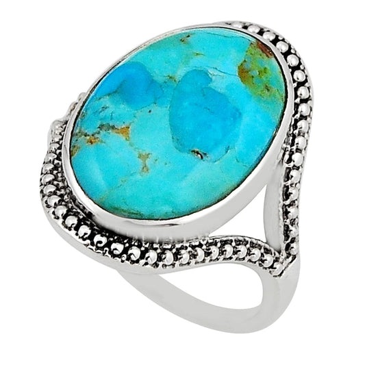 Solitaire natural blue king man turquoise 925 silver ring size 7