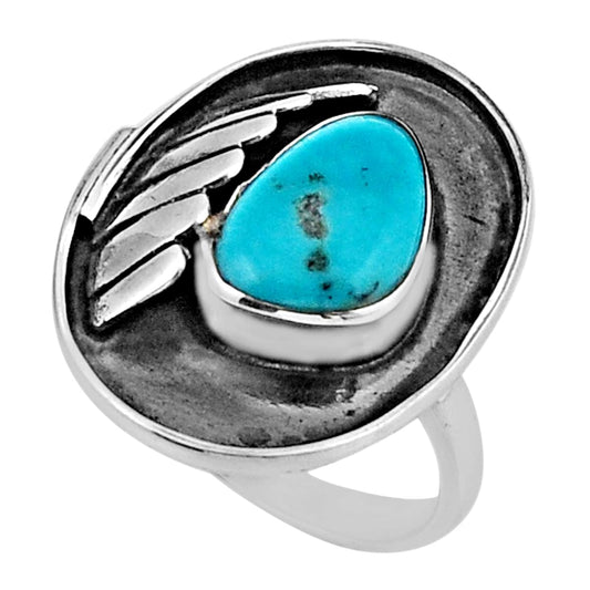 solitaire natural blue turquoise 925 silver ring size