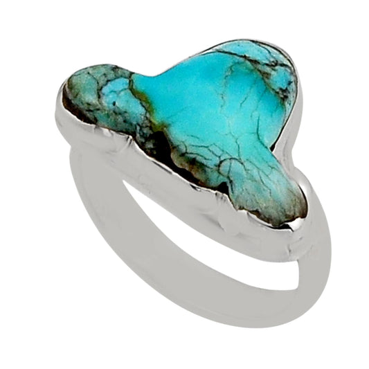 solitaire natural blue turquoise cow silver ring size 5