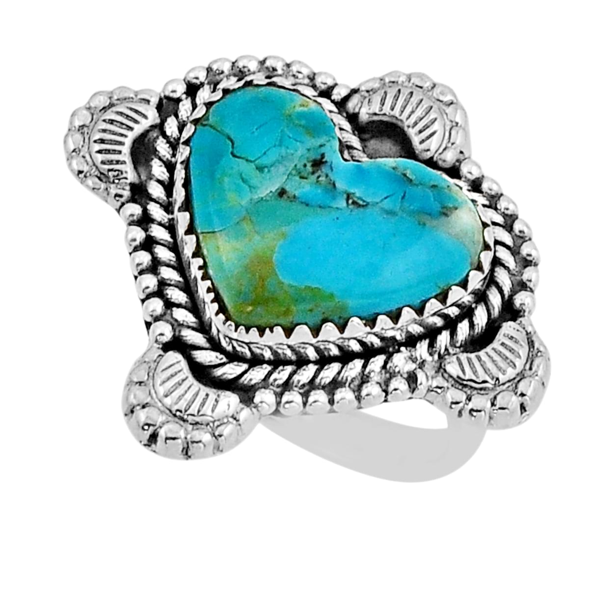 Solitaire natural blue king man turquoise heart silver ring size 7