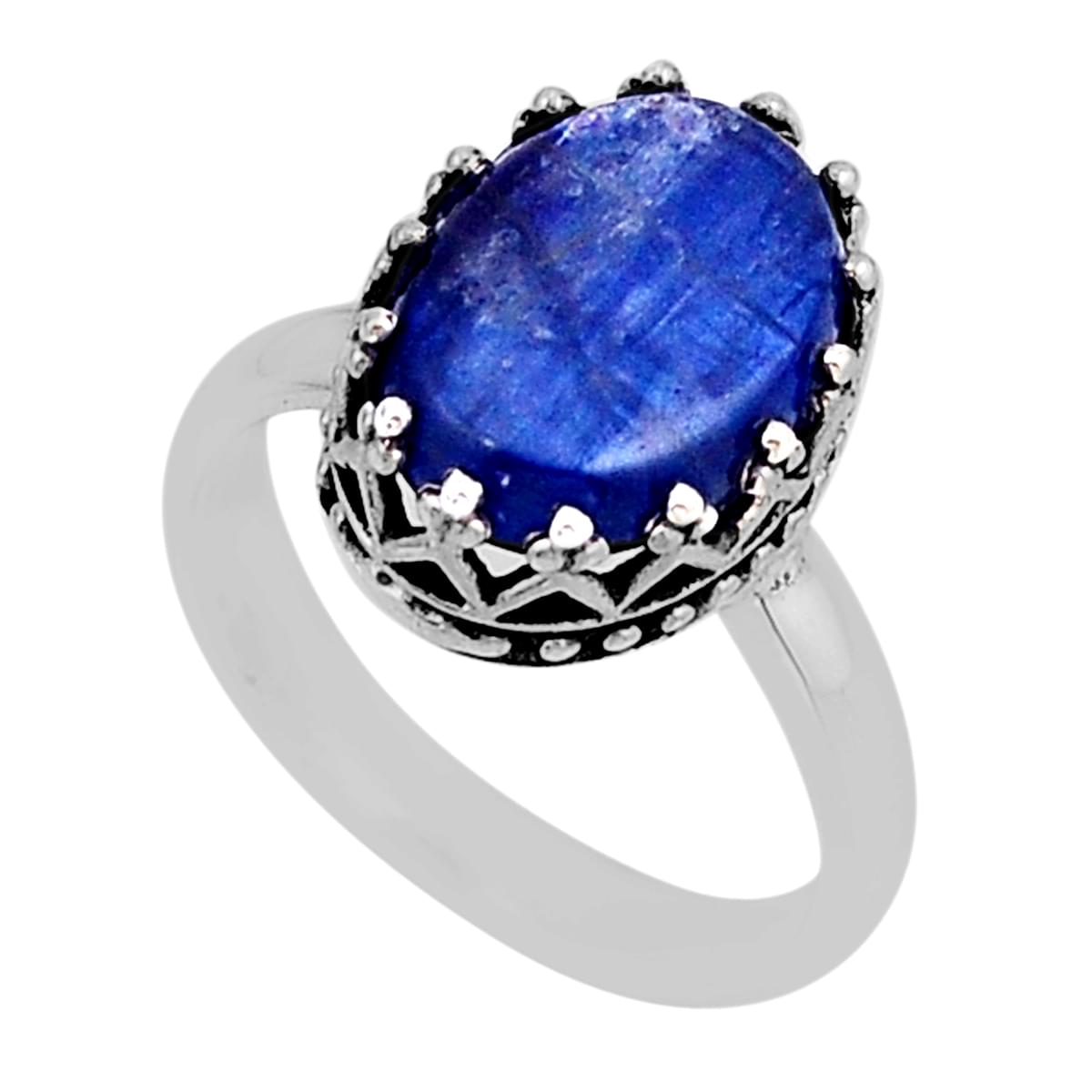 solitaire natural blue kyanite oval sterling silver ring size 8