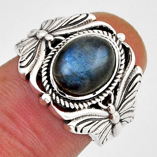 solitaire natural blue labradorite silver butterfly ring size 7.5