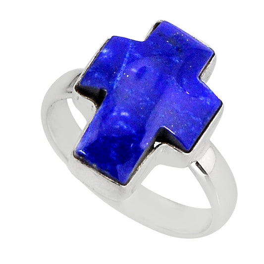 solitaire natural blue lapis lazuli 925 silver cross ring size 8