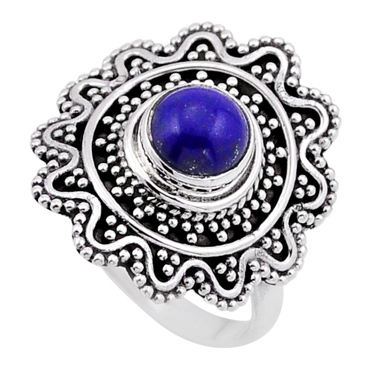 solitaire natural blue lapis lazuli round 925 silver ring size 7