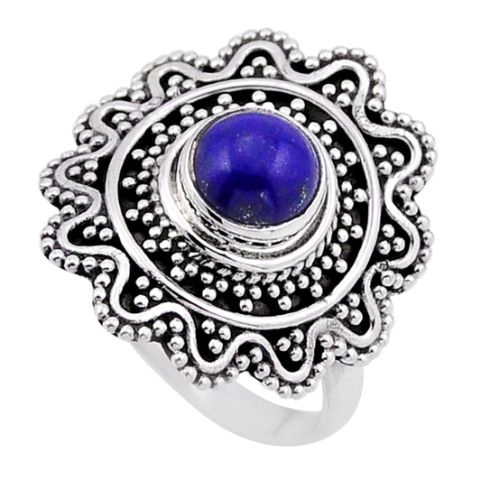 solitaire natural blue lapis lazuli round 925 silver ring size 7