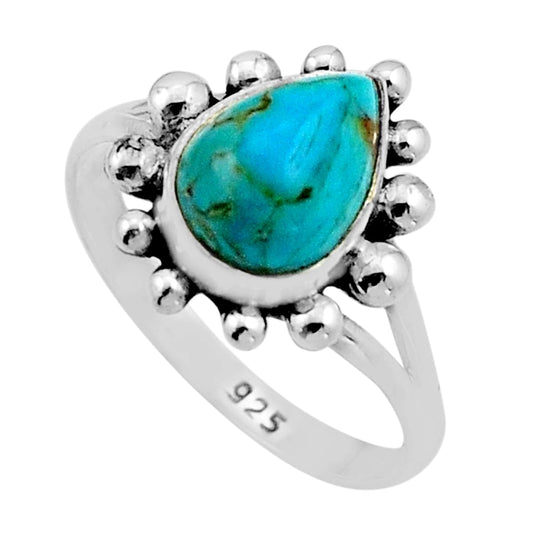 solitaire natural green turquoise 925 silver ring size 7