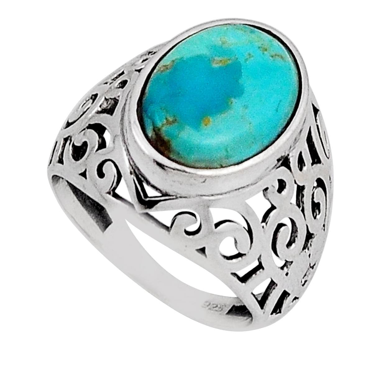 size 7 solitaire natural green turquoise oval silver ring
