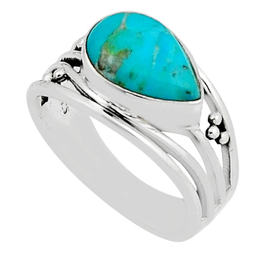 solitaire natural green turquoise silver ring size 7.5