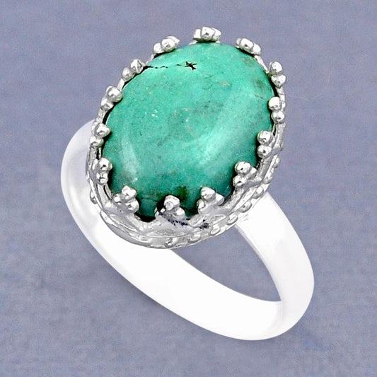 solitaire natural green king man turquoise silver ring size 7.5