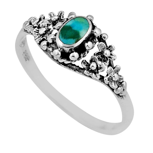solitaire natural green king man turquoise silver ring size 7.5