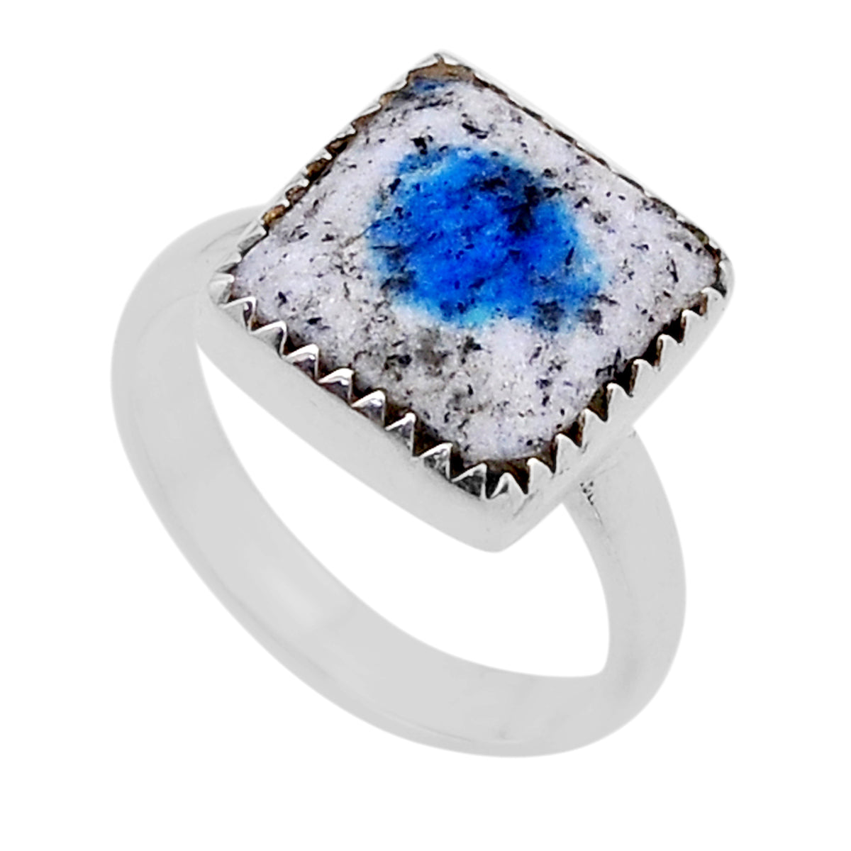 solitaire natural k2 blue (azurite in quartz) silver ring size 7