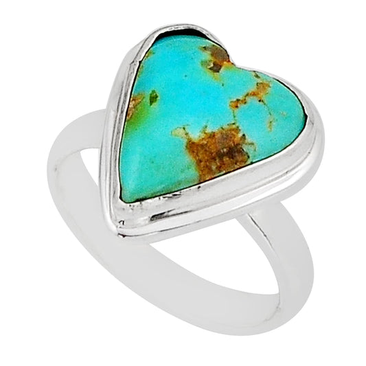 solitaire natural turquoise 925 silver heart ring size 7