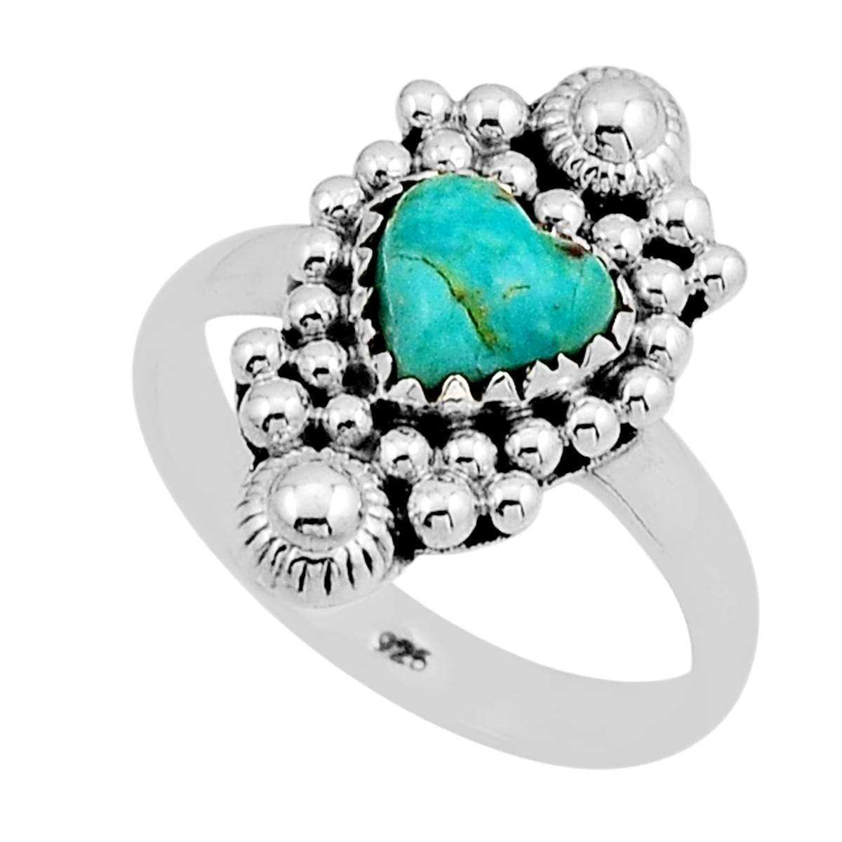 solitaire natural king man turquoise heart 925 silver ring size 9