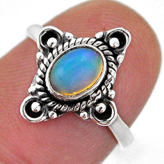 solitaire natural multi color ethiopian opal silver ring size 6