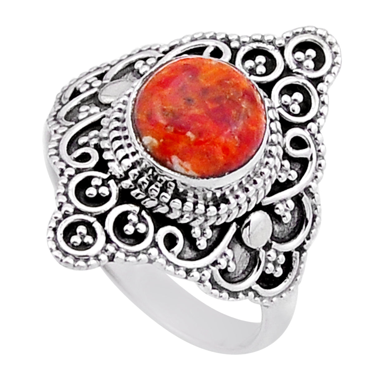 solitaire natural orange mojave turquoise 925 silver ring size 7