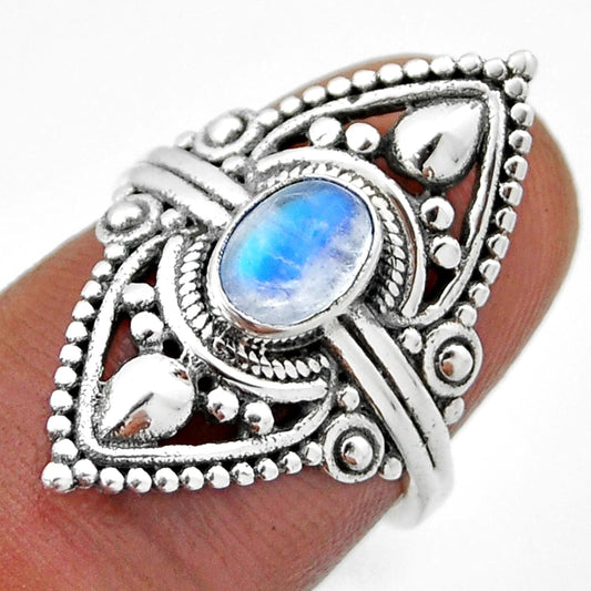 solitaire natural rainbow moonstone oval 925 silver ring size 6