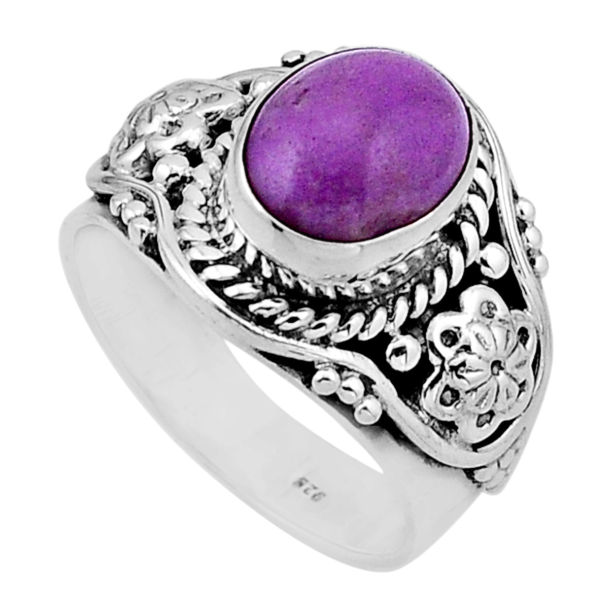 solitaire purple phosphosiderite (hope stone) silver ring size 7