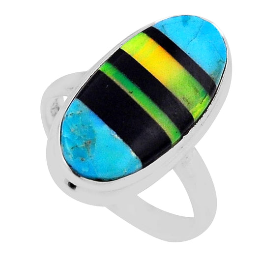 solitaire turquoise volcano aurora opal onyx silver ring size 7