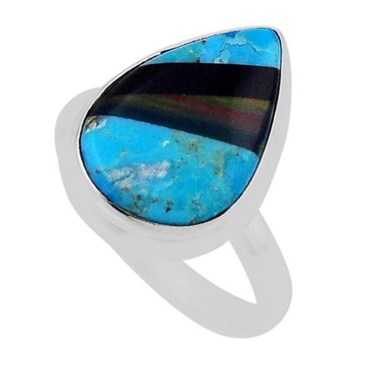 solitaire turquoise volcano aurora opal onyx silver ring size 8
