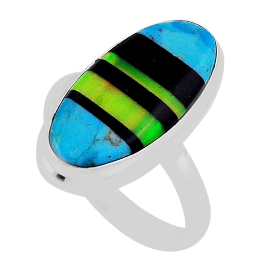 solitaire turquoise volcano aurora opal onyx silver ring size 8