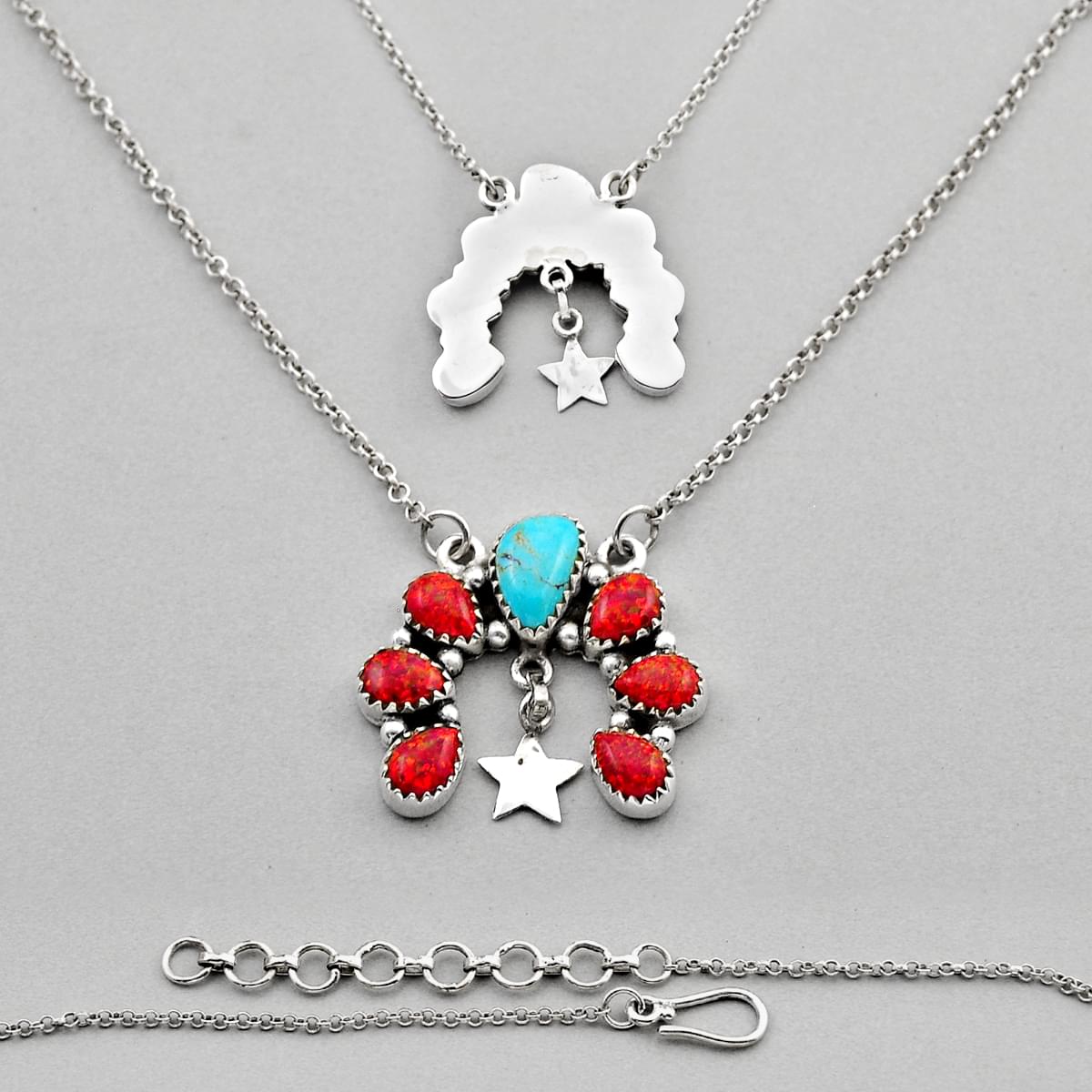 10.05cts star kingman turquoise australian opal (lab) 925 silver necklace