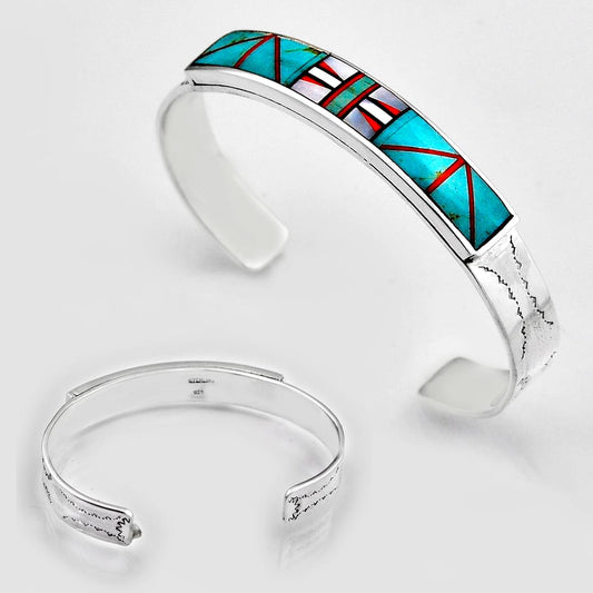 turquoise pearl onyx coral enamel 925 silver adjustable bangle